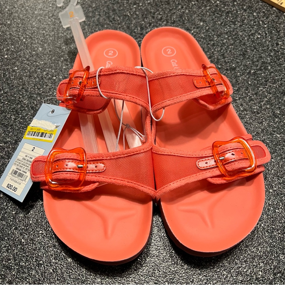 NWT Cat & Jack Kid Kaia Mesh Footbed Sandals- Coral Red Size 2 - Picture 2 of 5
